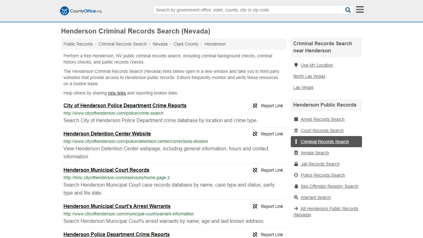 Henderson Criminal Records Search (Nevada) - County Office